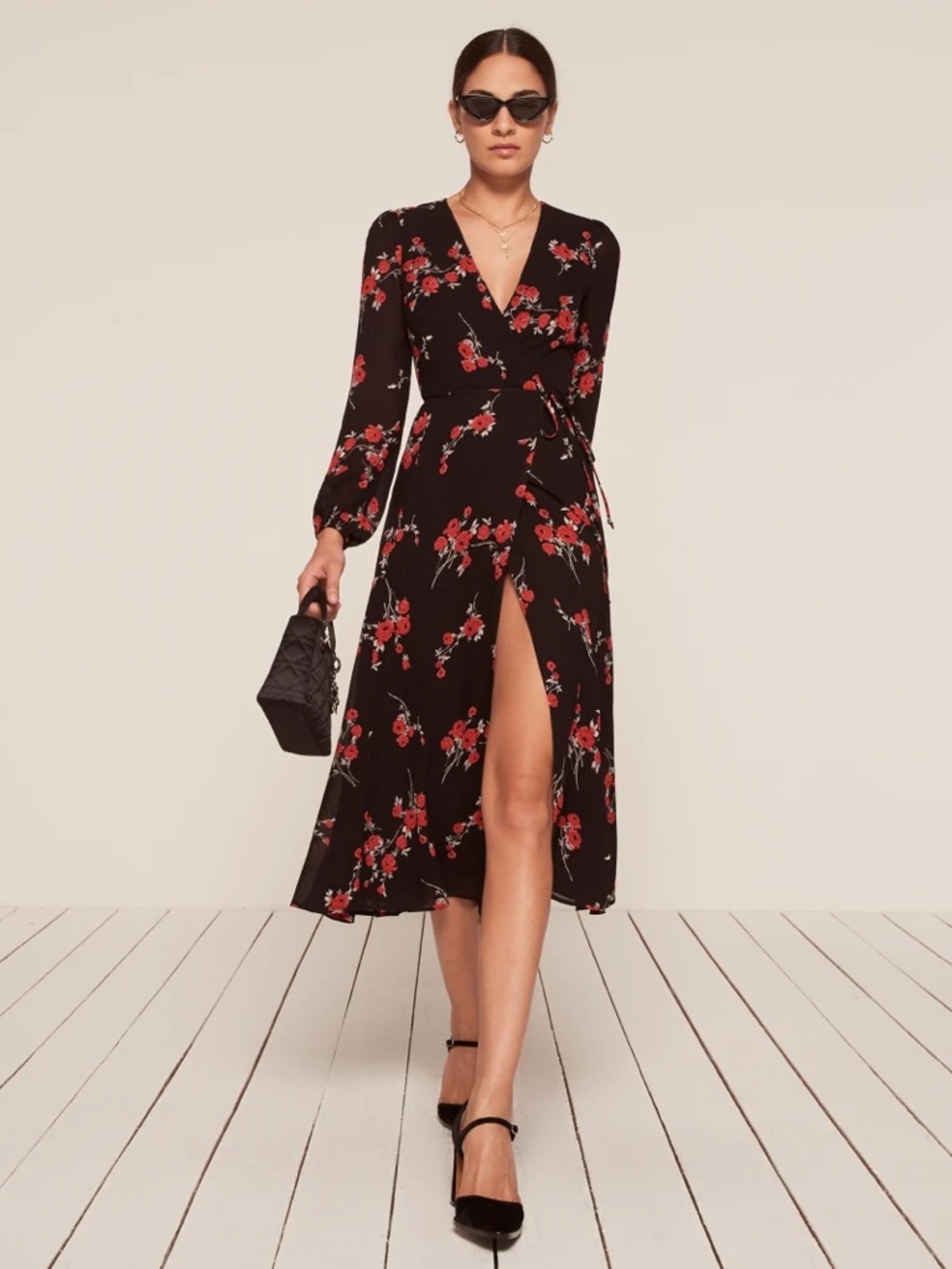 Reformation Nicole Dress Floral Wrap Midi Womens Size M - Picture 1 of 6